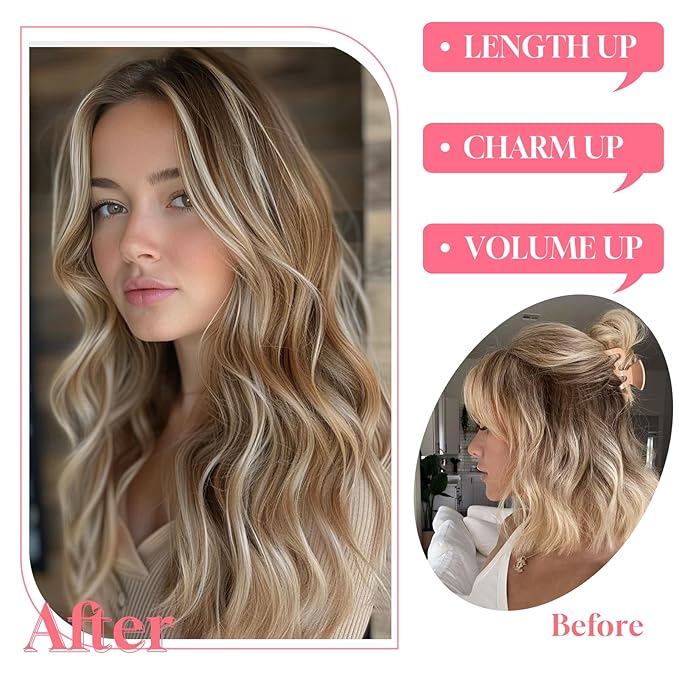 Vigorous Clip in Hair Extensions 4PCS Blonde mix Bleach Blonde Long Wavy Hairpieces 20Inch Hair Extensions Clip Ins Soft Synthetic Hairpieces for Women
