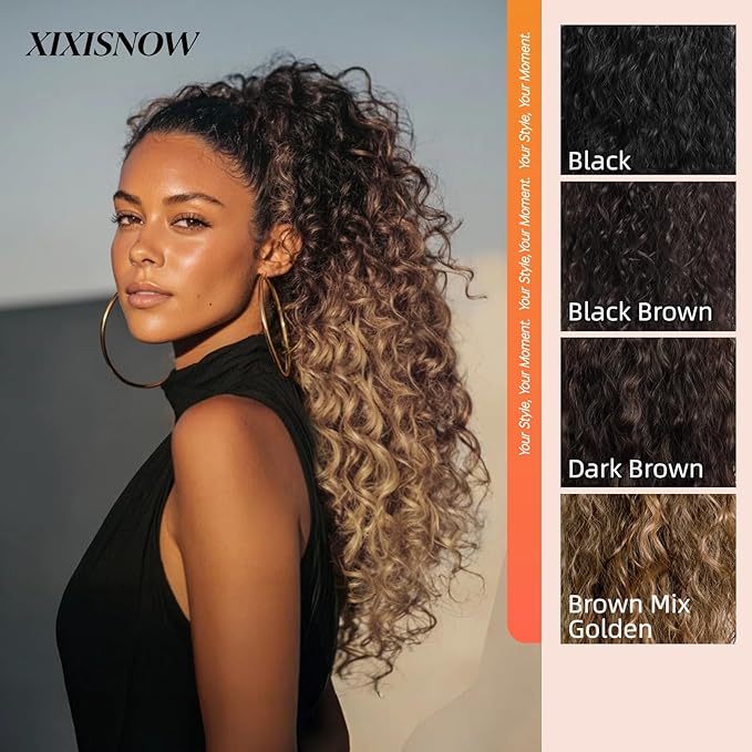 Claw Clip Ponytail Extension 30'' Long Synthetic Pony Tails Hair Extensions Fake Ponytails Hair Pieces Wigs Half Up Half Down Ponytail Extension For Black Women Daily Use Brown Mix Golden