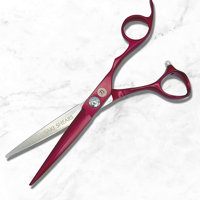 Saki Red Hair Cutting Scissors - 6" Inch Hair Shears - Red Titanium Finish - Professional Use - 440C Japanese Steel
