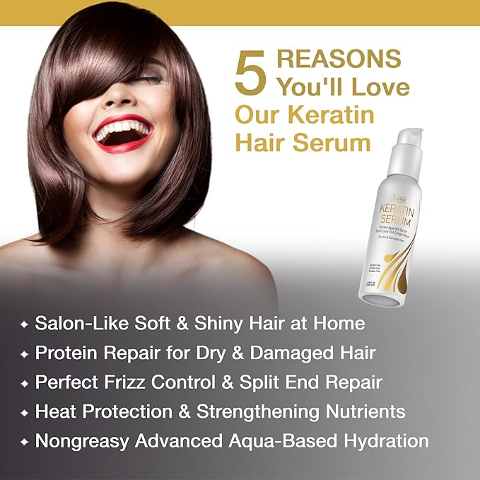 VITAMINS hair cosmetics Keratin Thin Hair Leave-In Conditioner & Hair Serum Kit - Hydrating No Rinse Nourishing Cream & Heat Protectant, Anti Frizz Gloss Boost - Pro Salon Care for Dry Damaged Hair