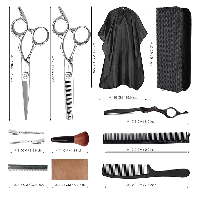 YASAKA 6 Inch Professional Hair Thinning and Cutting Shears Kit,Barber Shears,Cobalt Stainless Scissors,Sharp Razor Edge Barber Hair Scissors, Ergonomic Grip Design for Hair Salon or Home Use