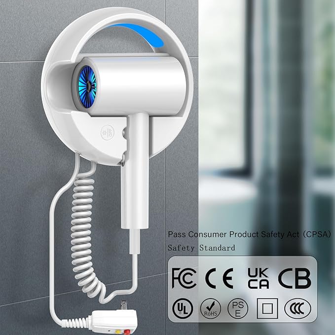 110V Hotel Wall Mounted Hair Dryer for Bathroom（with Night Light） Professional Styling HairDryer for Salon【Blue Light Negative Ions】 Fast Drying Restroom Blow Dryer，Matte Texture - Emerald Green