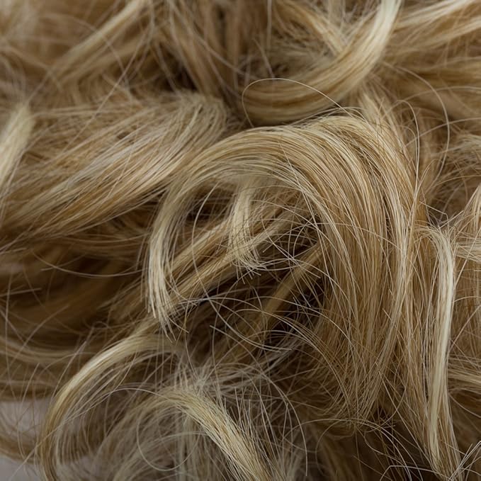 Benehair Messy Bun Hair Piece Scrunchy Updo Hair Pieces for Women Fluffy Wavy Hair Bun Scrunchies Donut Hairpiece Synthetic Chignons With Elastic Rubber Band Light Ash Brown to Bleach Blonde 2pcs 50g