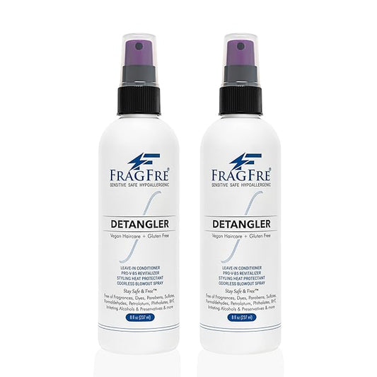 Detangler 8 oz (2-Pack Gift Set) - Fragrance Free Hypoallergenic Parabens Free - Hair Detangler Leave-in Conditioner for Sensitive Skin - Styling Heat Protectant - Vegan Cruelty/Gluten Free