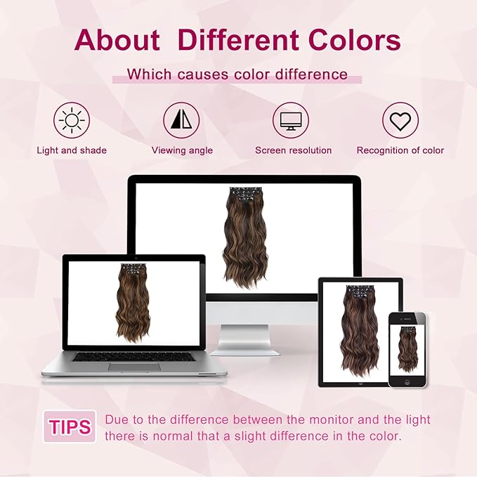 Vigorous Clip in Hair Extensions 4PCS Brown mixed Long Wavy Hair Extension 24Inch Soft Synthetic Hairpieces for Women