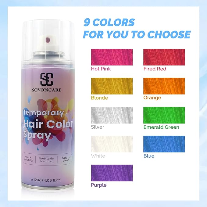 Blue Temporary Hair Color Spray, SOVONCARE Natural Hair Wax Dye Spray for Kids Halloween, Christmas Party, Cosplay -On 1-Day Washable 120ML