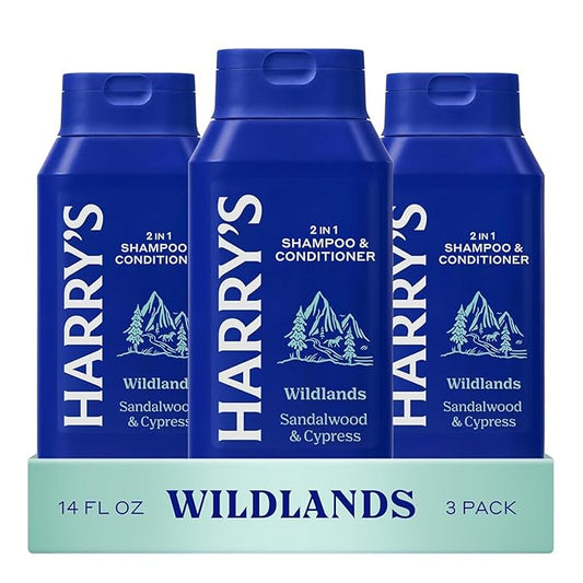 Harry's Men's 2 in 1 Shampoo and Conditioner for All Hair Types - New Wildlands Scent - (3 Pack) 14 fl oz - No Parabens or Sulfates