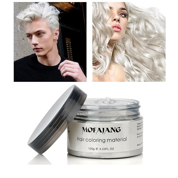Temporary Hair Color Wax,Hair Spray Color, Hair Wax Color 4.23 oz, Easy Washout Temporary Hair Dye for Halloween,Cosplay, Party (White, 4.23)