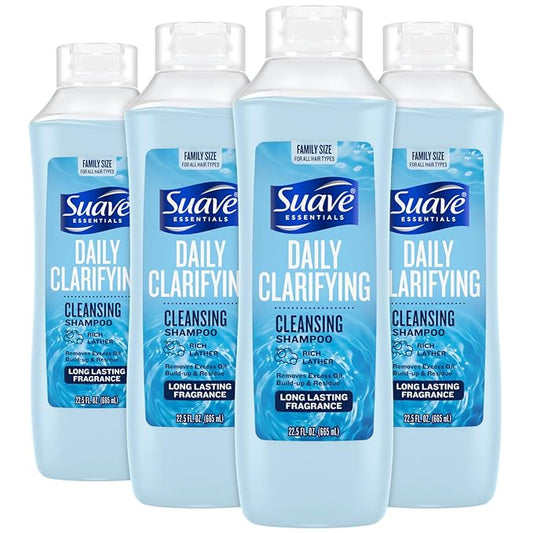 Suave Clarifying Shampoo, Family-Size 4-Pack – pH-Balanced & Hypoallergenic Daily Deep Cleansing Shampoo for Normal to Oily Hair, 22.5 Oz Ea
