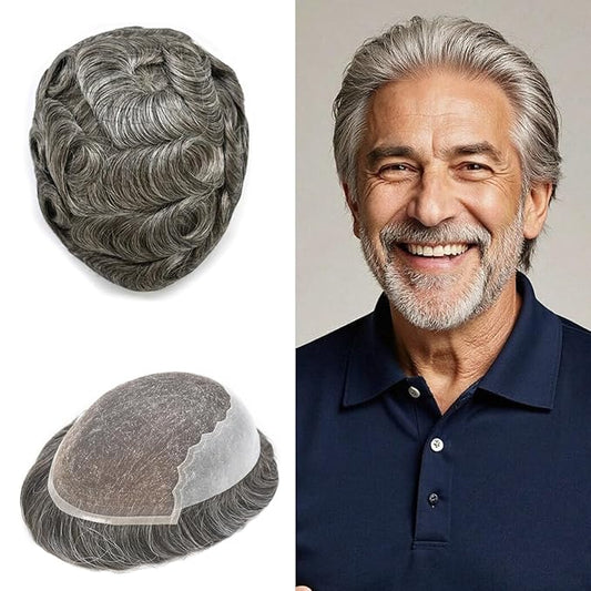 Mens Hair System French Lace Front Bleached Knots Human Hair Toupee for Men Hairpiece