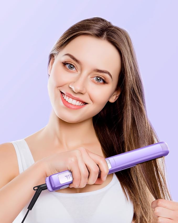 Wavytalk Pro Flat Iron Hair Straightener, 100% Pure Titanium Flat Iron for Easy Glide, Straightener and Curler for All Hairstyles, Dual Voltage (Purple)