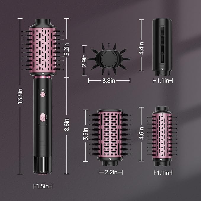 SKIMI 110,000 RPM Brushless Motor Hair Dryer Brush - 5 Muti-Styler for Fast Drying, Curling, Volumizing & Straightening | High-Speed Hot Air Brush for All Hair Types (Black & Blush Red)