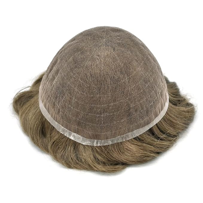 Toupee For Men Real Human Hair System Full Swiss Lace Mens Toupee Lace Hair Piece For Men Hair System Bleached Knots 7x9-90% light density18# MEDIUM BLONDE