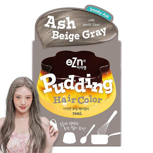 eZn Pudding Hair Dye, Ammonia-Free, Semi-Permanent DIY Korean Hair Dye Color with Keratin, Odorless Gentle for Sensitive Skin No Skin Irritation (Ash Beige Gray)