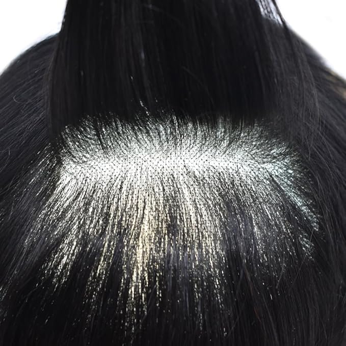 Toupee For Men Real Human Hair System For Men Full Swiss Lace Mens Toupee Lace Hair Piece For Men Hair System Bleached Knots 8x10-80% light density1B# OFF BLACK