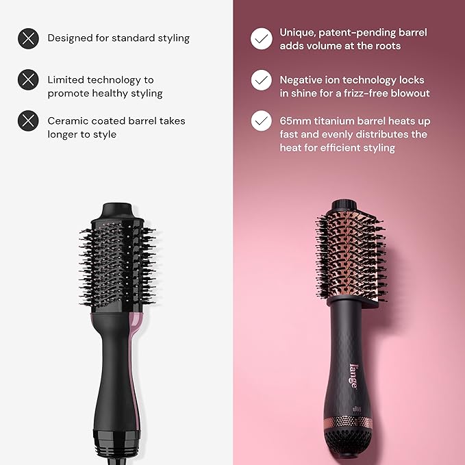 L'ANGE HAIR Le Volume Elevé 65MM 2-in-1 Titanium Brush Dryer | Dry and Style | Unique Teardrop Shape Barrel | 3 Heat Settings | 360° Vented Airflow | Ionic Technology for Frizz-Free Styling (Black)