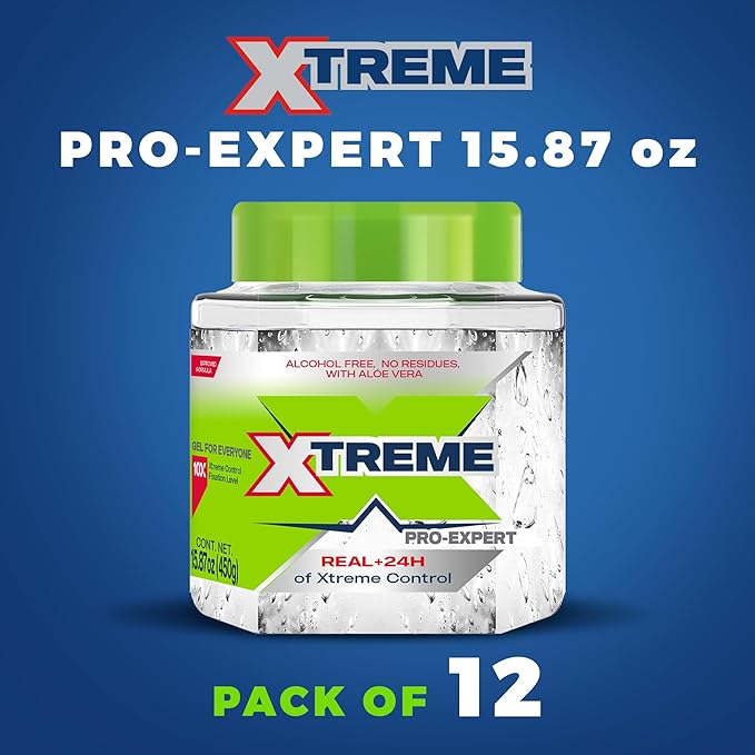 Xtreme Pro-Expert Clear Styling Hair Gel, Alcohol-Free 24-Hours Xtreme Control With Aloe Vera, 15.87 oz (Pack of 12)