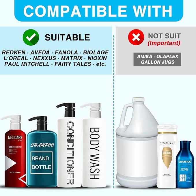 2-Pack Shampoo Pump for Liter 33.8 oz Shampoo and Conditioner, Pump Dispenser Fits Most Salon Brand Bottles with 1.1 inch Wide Opening, White Replacement Pump for Hair Products, Body Wash, Lotion, Gel