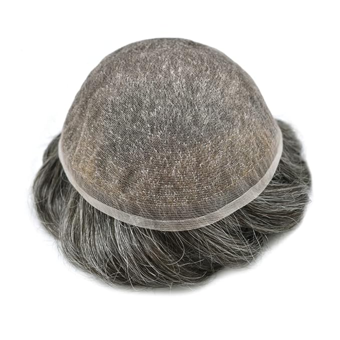 Toupee For Men Real Human Hair System Full Swiss Lace Mens Toupee Lace Hair Piece For Men Hair System Bleached Knots 8x10-90% light density#260 2# DARKEST BROWN+60% GREY