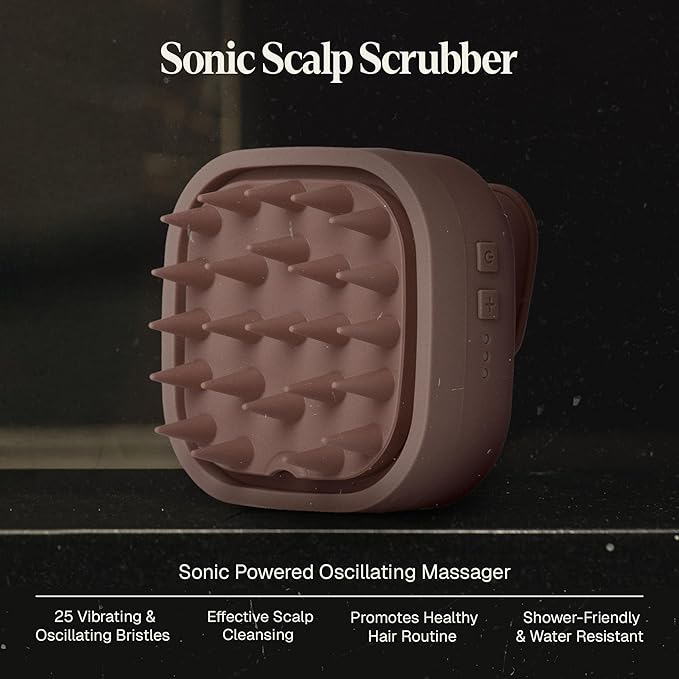 Black Wolf Sonic Scalp Scrubber, (Taupe) - Hair & Scalp Massager Brush with 3-Speed Oscillation - Rechargeable Scalp Care Comb with Soft Silicone Oscillating Bristles for Deep Clean & Exfoliation