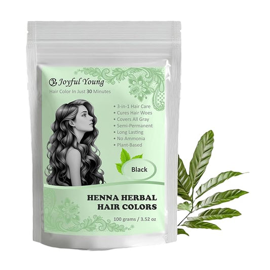 3IN1 Henna Hair Color - 30 Min Fast Herbal Hair Dye for Gray Coverage, Conditioning & Hair Treatment - No Ammonia, Semi-Permanent, Plant-Based (BLACK)