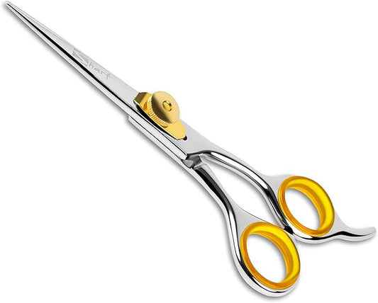 SHARF Professional 5.75” Straight Barber Scissors: Sharp 440c Japanese Stainless Steel Hair Cutting Shears For Men & Women| Gold Touch Series Trimming Scissors w/Easy Grip Handles