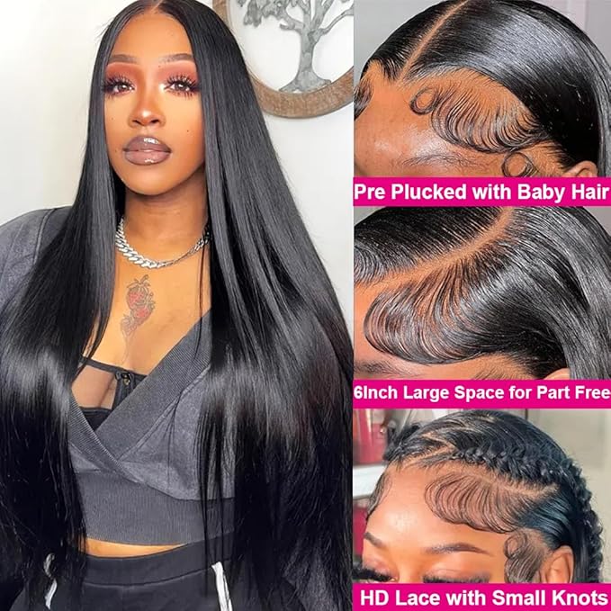 28 Inch Lace Front Wigs Human Hair 13x6 Straight Lace Front Wig Human Hair for Black Women Glueless Wigs Human Hair Pre Plucked with Natural Hairline 13x6 Straight Wigs 200 Density