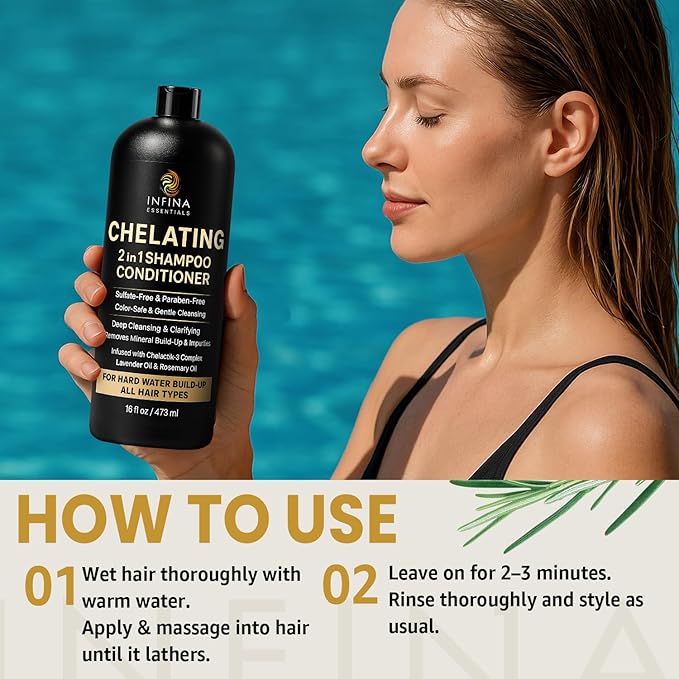 Hard Water Shampoo and Conditioner – 2-in-1 Chelating Cleanser for Buildup Removal, Soft & Shiny Hair – With Chelactik-3 Complex, Amodimethicone & Rosemary Oil – Sulfate-Free - Color Safe – 16 fl oz