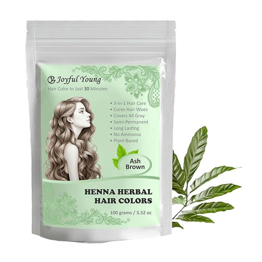 3IN1 Henna Hair Color - 30 Min Fast Herbal Hair Dye for Gray Coverage, Conditioning & Hair Treatment - No Ammonia, Semi-Permanent, Plant-Based (ASH BROWN)