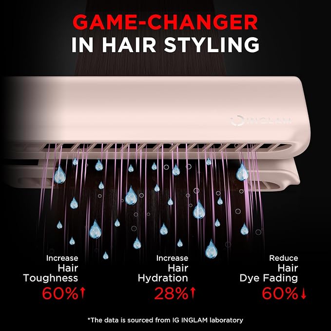IG INGLAM Air Straight, Style from Wet Hair, 200M Ionic Hair Dryer Straightener for Medium Long Length(14”-30”), Straightener and Dryer 2 in 1, Fast Drying and Straightening in One Step, Pink