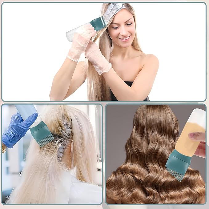 Pimoys Hair Oil Applicator Bottle 6 Ounce, 2 Pack Root Comb Applicator Bottles Hair Dye Bottle Oiling Applicator Brush with Graduated Scale, Dark Blue