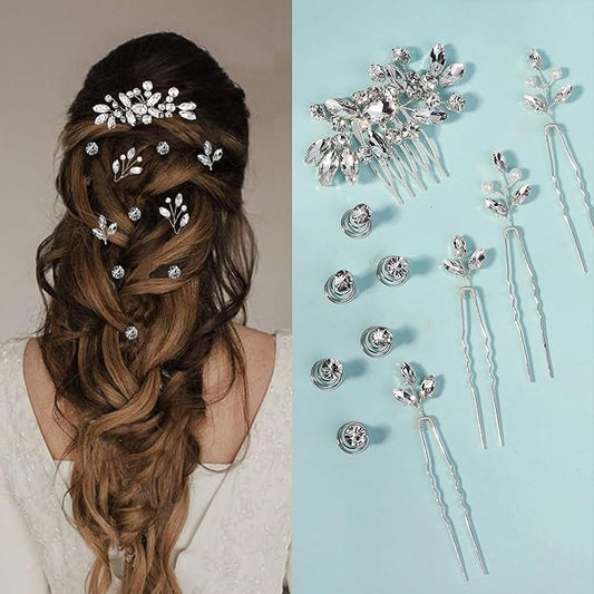 11 Pieces Wedding Hair Accessories Pearl Crystal Bridal Hair Pins HairPieces for Brides Vintage Decorations for Bride Bridesmaids