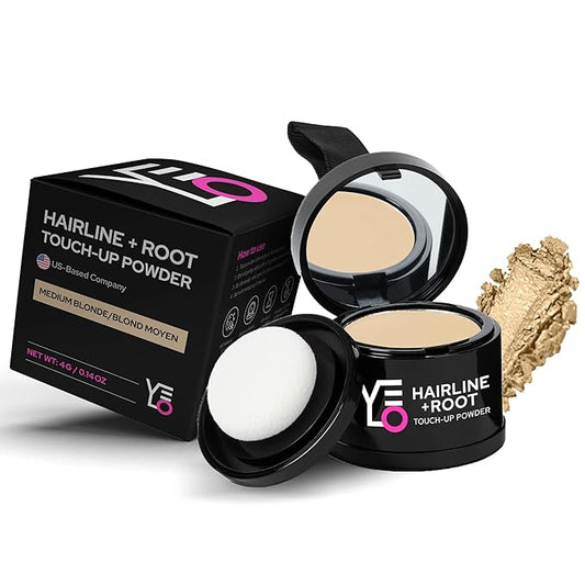 VELO Hairline Powder–MEDIUM BLONDE Hair Root Touch Up Powder for Women & Men–Instantly Covers Gray Hair, Thinning Hair & Bald Spots–Sweatproof Root Cover Up–Puff & Mirror Compact, 13 Shades