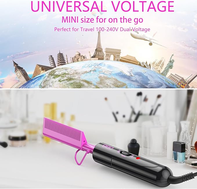 DAN Technology Dual Voltage Ceramic Hair Straightener and Styling Comb - For Lace Front Wigs, Black Hair, and More