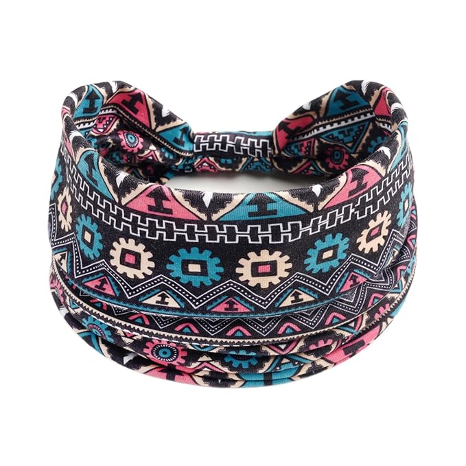 1 Pack Boho Headbands Stretch Paisley Print Bandana Headband Criss Cross Hair Bands Knotted Head Wrap Yoga Daily for Women and Girls (Multicolor Floral)