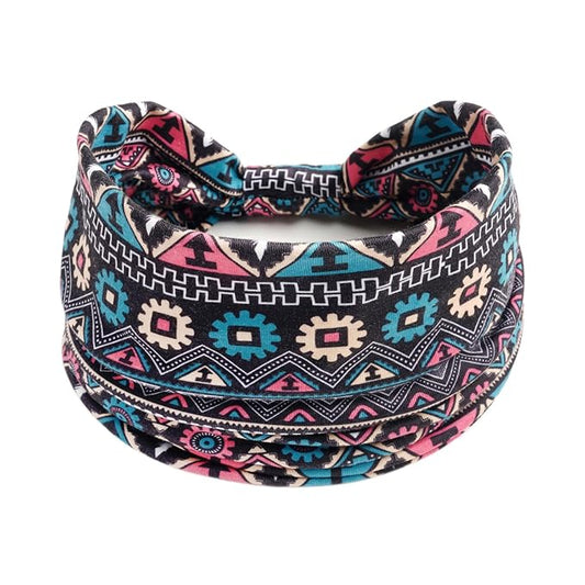 1 Pack Boho Headbands Stretch Paisley Print Bandana Headband Criss Cross Hair Bands Knotted Head Wrap Yoga Daily for Women and Girls (Multicolor Floral)