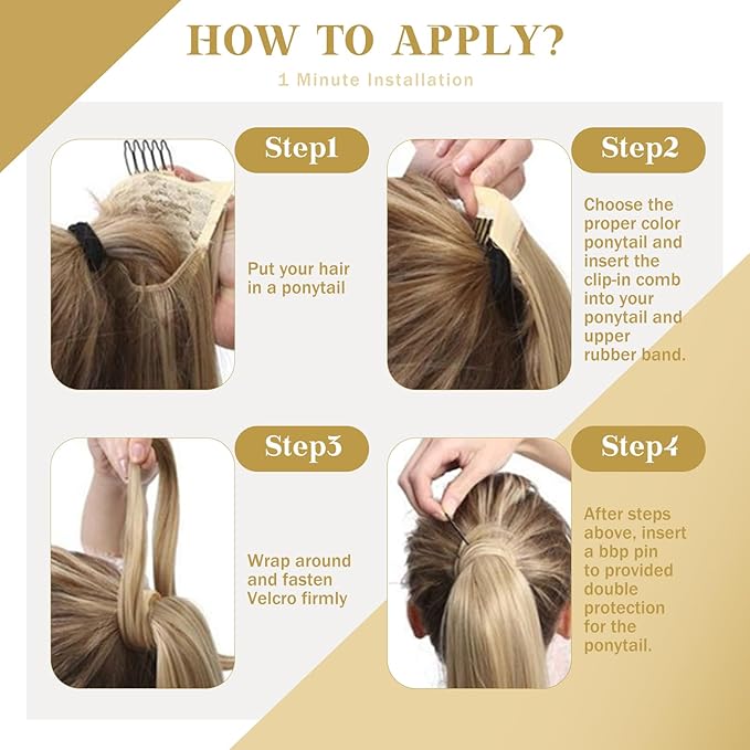 Ve Sunny Ponytail Extension Real Human Hair for Women Clip in Ponytail Hair Extension Straight Hair Pieces Wrap Around Warm Ash Blonde Highlights Bleach Blonde 16inch 80G