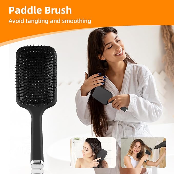 Hair Brush and Comb Set, 4Pcs Paddle Hairbrush Set for Women Men, Mini Travel Boar Bristle Detangling Rattail Fine Tooth Styling Combs for Curly, Thick, Thin, Wig, Long, Short