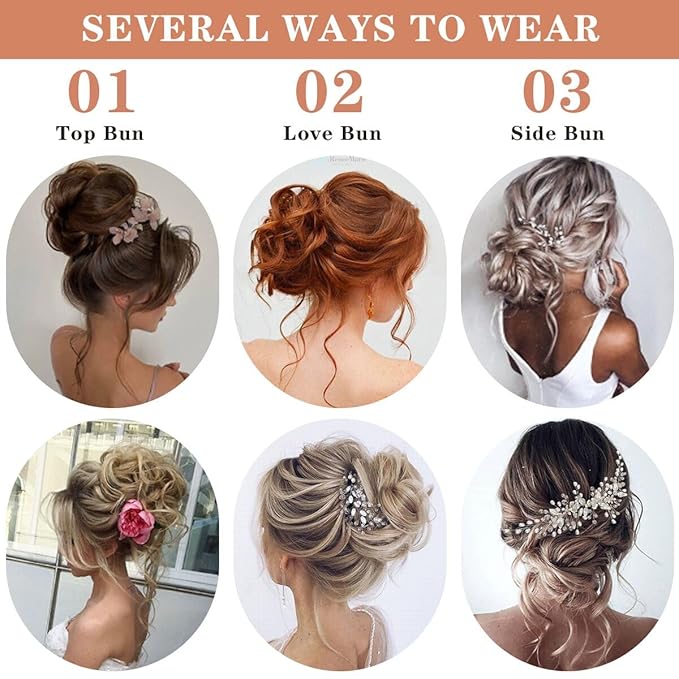 2 PCS Messy Bun Hair Piece Updo Hair Buns Extension Elastic Hair Band Bun Pieces Curly Hair Bun Scrunchie for Women #24H613 Light Golden Brown Mix Bleach Blonde
