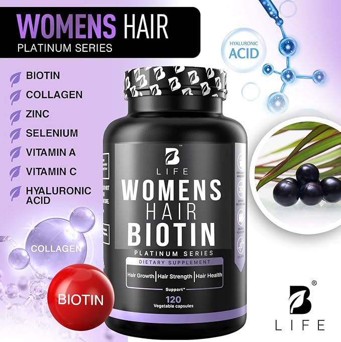 Hair Vitamins for Hair Loss for Women – Biotin 10000 mcg – Hair Growth Treatments for Women – Healthy Hair Skin and Nails – Collagen Promotes Hair Strength and Health - 120 Capsules – 30 Servings