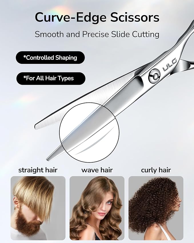 ULG Professional Hair Cutting Scissors 6.5 Inch – Japanese Stainless Steel Barber Shears for Salon & Home Haircut, Ergonomic Offset Handles with Silencer, Hand-Honed Sharp Blades, Silver