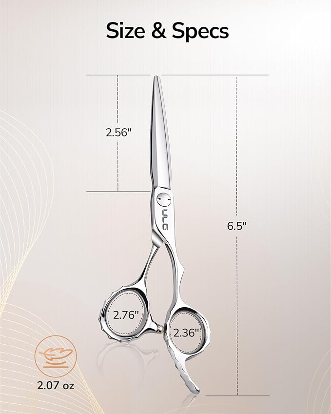 ULG Professional Hair Cutting Scissors & Shears, 6.5" 440C Japanese Stainless Steel Barber Scissors, Hand-Honed Razor Sharp Blades & Ergonomic Offset Handle for Salon & Home Use