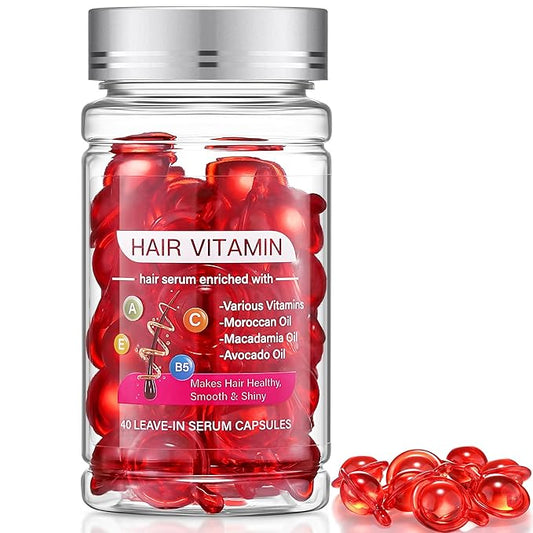 Hair Treatment Oil For Damaged Hair, Hair Treatment Serum For Frizzy & Dry Hair, Hair Vitamin Oil Capsules with Argan, Avocado, Moroccan Oil, Anti Frizz Leave in Conditioner with Vitamin A, C, E & B5
