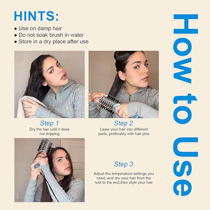 Travel Size Hair Dryer Dual Voltage Hair Styler, 110-240V 2 Inch Oval Jet Brush, Blow Dryer with Universal Adapter for Worldwide Use