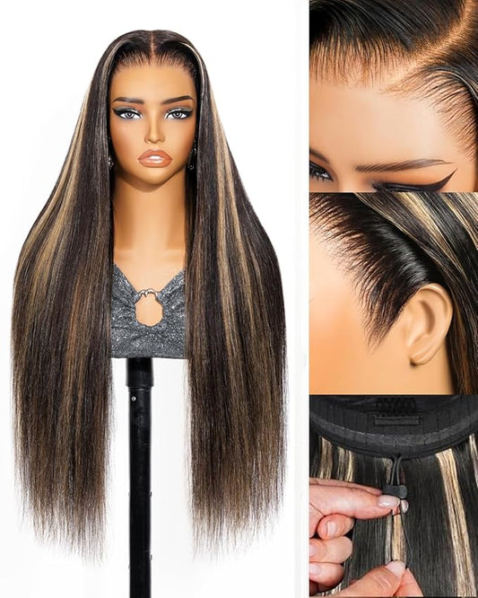 Arabella 13x6 Balayage Wig Human Hair Glueless Wigs Human Hair Pre Plucked Pre Cut 13x6 Ear to Ear Full HD Lace Front Wigs 210% Density 1B/27 Straight Wig Drawstring Wig Human Hair 30 Inch