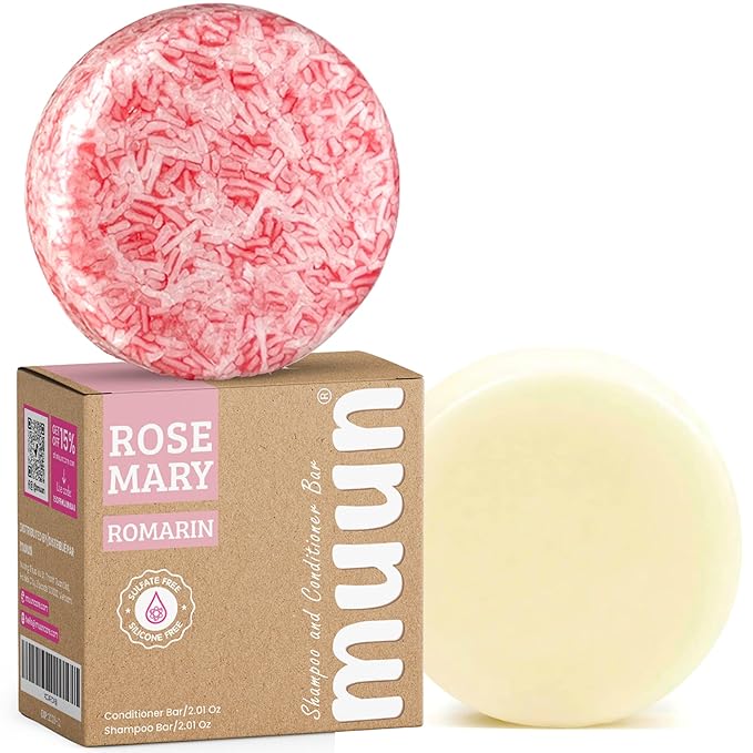 Muun Rosemary Shampoo and Conditioner Bar - Strengthening & Volumizing Solid Soap Bars, Clarifying Shampoo For Oily Hair & Scalp, pH Balanced, Sulfate & Silicone Free