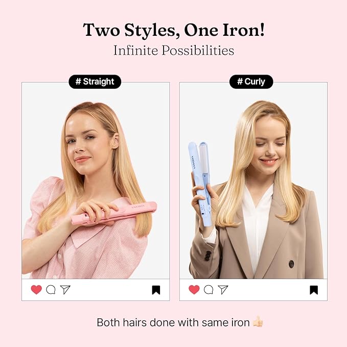 VODANA Professional Softbar Flat Iron - Ceramic Straightener with Patented Silicone Bar, Smooth & Quick Styling, Healthy Hair Solution, Dual Voltage for Worldwide Use (1 inch, Pink Vanilla)