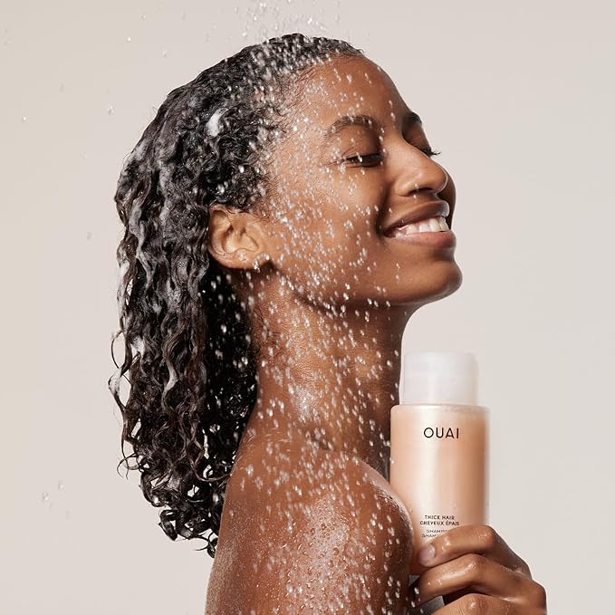OUAI Thick Shampoo - Moisturizing Shampoo with Keratin, Marshmallow Root, Shea Butter, Avocado Oil for Thick Hair - Strengthens & Hydrates Strands - Paraben, Phthalate & Sulfate Free (10 Fl Oz)