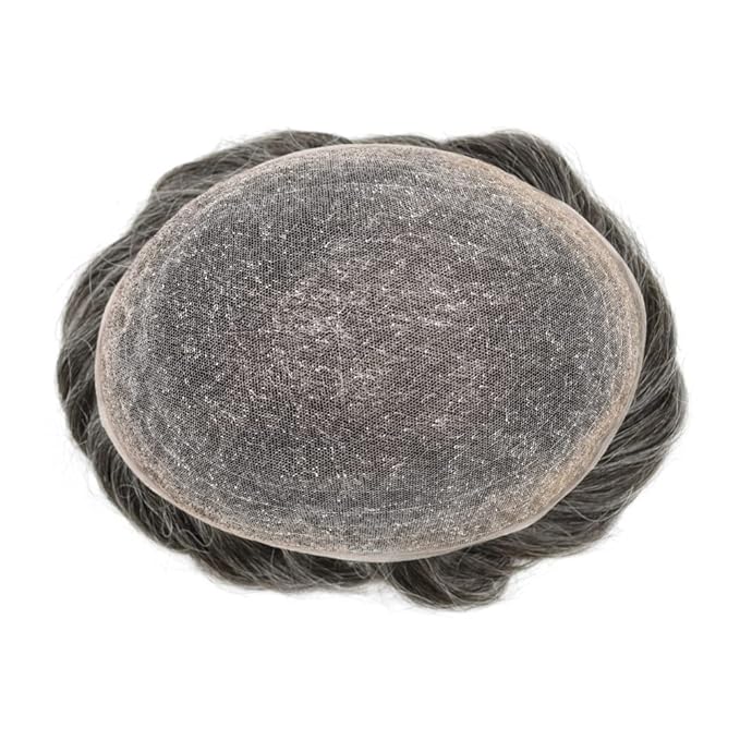 Toupee For Men Real Human Hair System For Men Full Swiss Lace Mens Toupee Lace Hair Piece For Mens Hair System Bleached Knots 7x9-80% light density#260 2# DARKEST BROWN+60% GREY