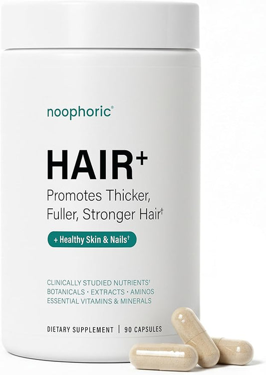 Noophoric Hair Growth Vitamins for Women and Men - Natural Hair Loss Supplement for Fuller Thicker Hair - Hair Skin and Nails Vitamins for Thinning and Shedding, 90 Capsules